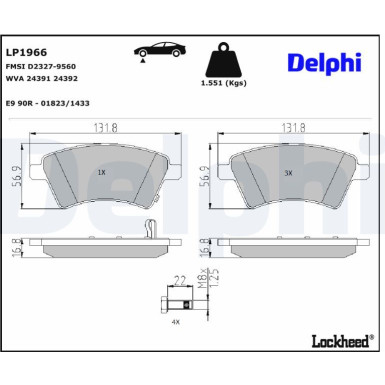 Delphi | Bremsbelagsatz, Scheibenbremse | LP1966
