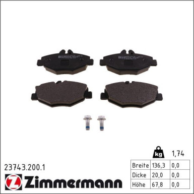 Zimmermann Bremsbelagsatz, Scheibenbremse 23743.200.1