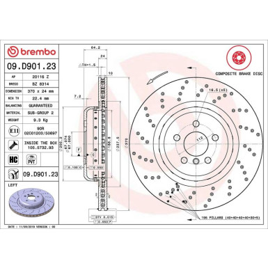 Brembo 2 x BREMBO Bremsscheibe PRIME LINE - Composite 09.D901.23