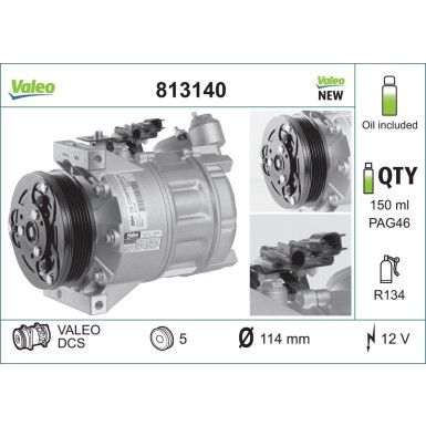 813140 Kompressor, Klimaanlage VALEO ORIGINS NEW OE TECHNOLOGIE