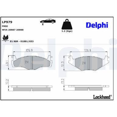 Delphi | Bremsbelagsatz, Scheibenbremse | LP979