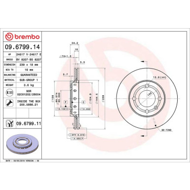 09.6799.11 Bremsscheibe PRIME LINE - UV Coated 09.6799.11 Bremsscheibe PRIME LINE - UV Coated