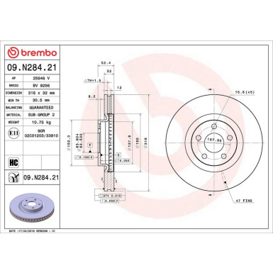 Brembo Bremsscheibe PRIME LINE - UV Coated 09.N284.21