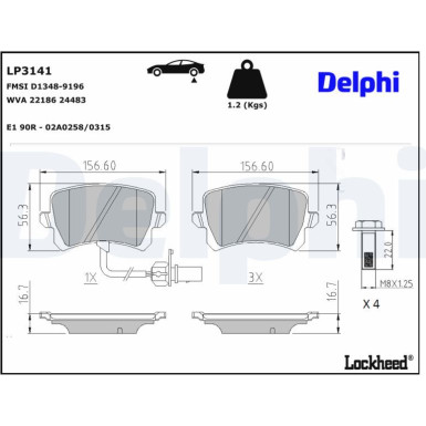 Delphi | Bremsbelagsatz, Scheibenbremse | LP3141