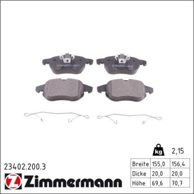 Zimmermann Bremsbelagsatz, Scheibenbremse 23402.200.3