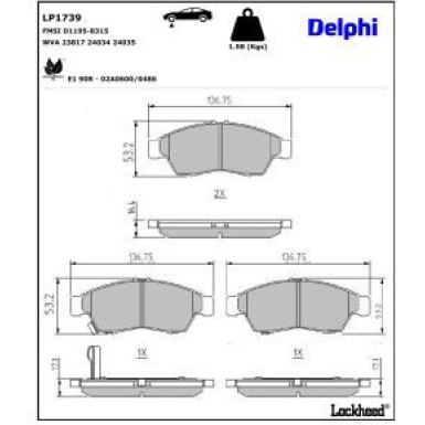 Delphi Bremsbelagsatz, Scheibenbremse LP1739