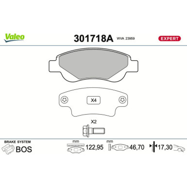 Valeo | Bremsbelagsatz, Scheibenbremse | 301718A