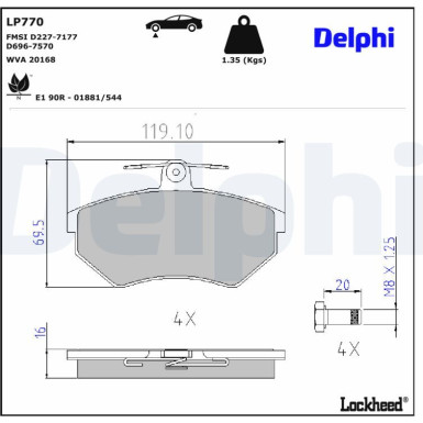 Delphi | Bremsbelagsatz, Scheibenbremse | LP770