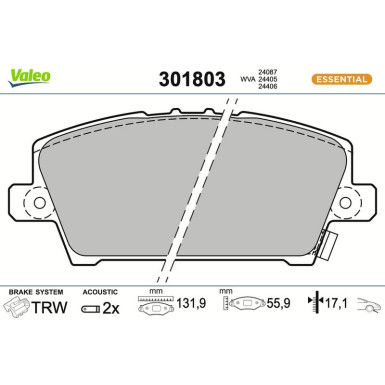 Valeo Bremsbelagsatz, Scheibenbremse ESSENTIAL 301803