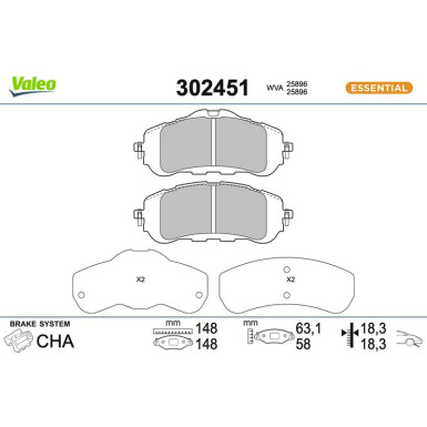 Valeo Bremsbelagsatz, Scheibenbremse ESSENTIAL 302451