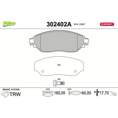 Valeo Bremsbelagsatz, Scheibenbremse EXPERT 302402A