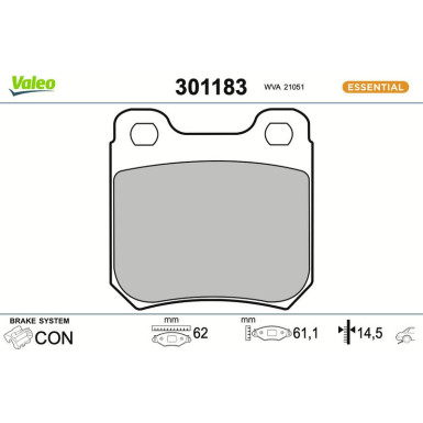 Valeo Bremsbelagsatz, Scheibenbremse ESSENTIAL 301183