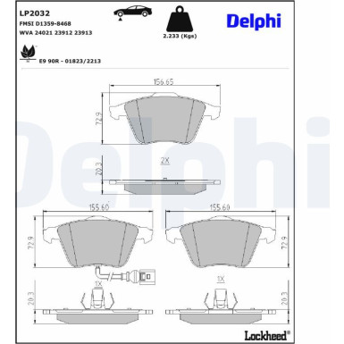 Delphi | Bremsbelagsatz, Scheibenbremse | LP2032