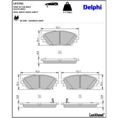Delphi Bremsbelagsatz, Scheibenbremse LP2701