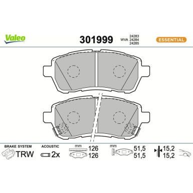 Valeo Bremsbelagsatz, Scheibenbremse ESSENTIAL 301999