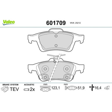 Valeo Bremsbelagsatz, Scheibenbremse 601709