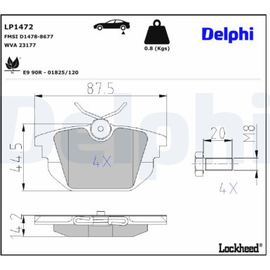 Delphi | Bremsbelagsatz, Scheibenbremse | LP1472