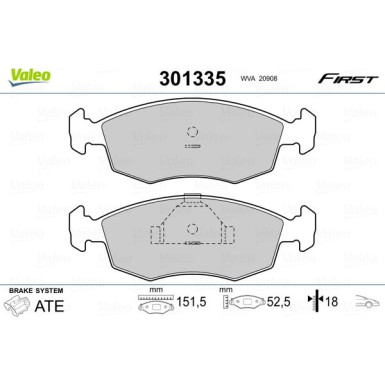 Valeo | Bremsbelagsatz, Scheibenbremse | 301335
