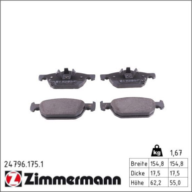 Zimmermann Bremsbelagsatz, Scheibenbremse 24796.175.1