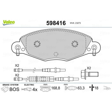Valeo | Bremsbelagsatz, Scheibenbremse | 598416
