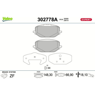 Valeo | Bremsbelagsatz, Scheibenbremse | 302778A Valeo | Bremsbelagsatz, Scheibenbremse | 302778A