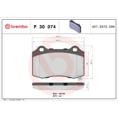 Brembo Bremsbelagsatz, Scheibenbremse PRIME LINE P 30 074