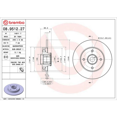 08.9512.27 Bremsscheibe PRIME LINE - With Bearing Kit 08.9512.27 Bremsscheibe PRIME LINE - With Bearing Kit
