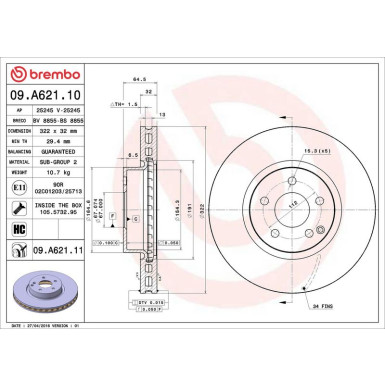 09.A621.11 Bremsscheibe PRIME LINE - UV Coated