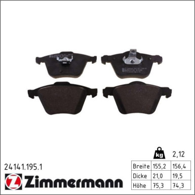 Zimmermann Bremsbelagsatz, Scheibenbremse 24141.195.1