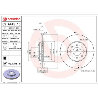 09.A445.11 Bremsscheibe PRIME LINE - UV Coated