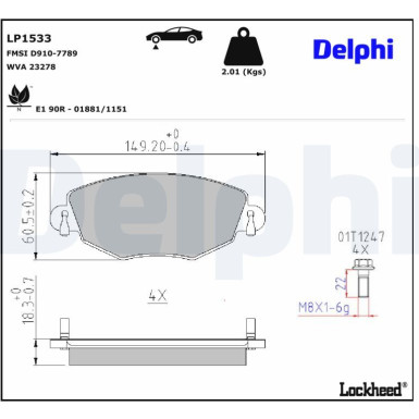 Delphi | Bremsbelagsatz, Scheibenbremse | LP1533 Delphi | Bremsbelagsatz, Scheibenbremse | LP1533