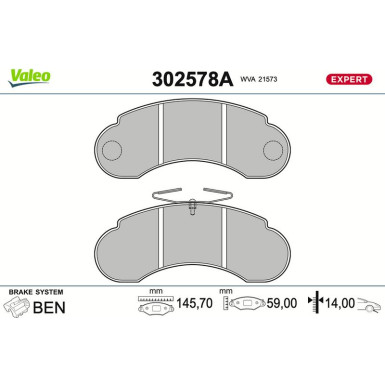 Valeo | Bremsbelagsatz, Scheibenbremse | 302578A