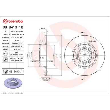 08.B413.11 Bremsscheibe PRIME LINE - UV Coated