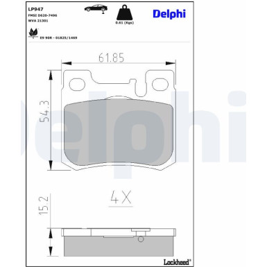 Delphi | Bremsbelagsatz, Scheibenbremse | LP947