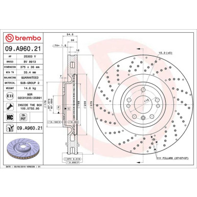 09.A960.21 Bremsscheibe PRIME LINE - UV Coated