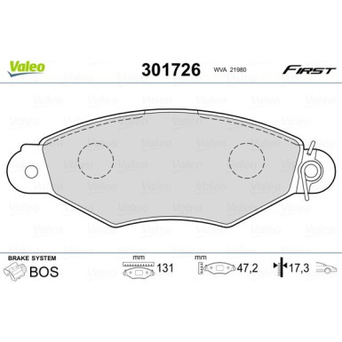 Valeo | Bremsbelagsatz, Scheibenbremse | 301726