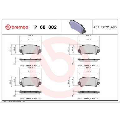 Brembo | Bremsbelagsatz, Scheibenbremse | P 68 002