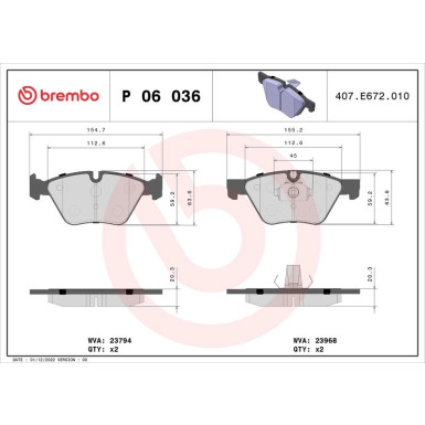 Brembo Bremsbelagsatz, Scheibenbremse PRIME LINE P 06 036