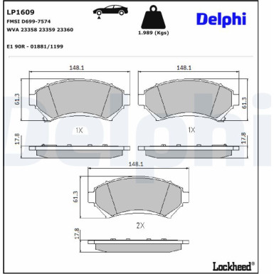 Delphi | Bremsbelagsatz, Scheibenbremse | LP1609