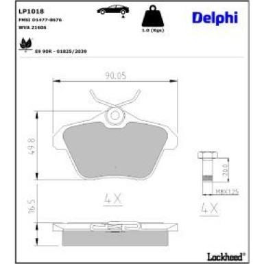 Delphi Bremsbelagsatz, Scheibenbremse LP1018