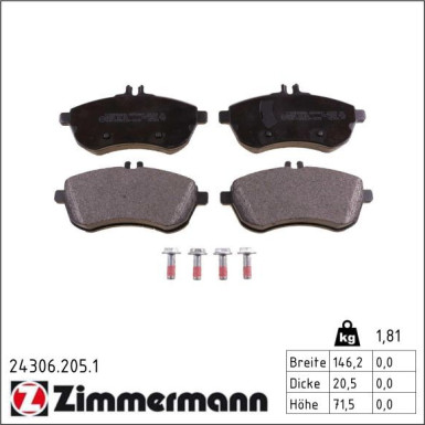 Zimmermann Bremsbelagsatz, Scheibenbremse 24306.205.1