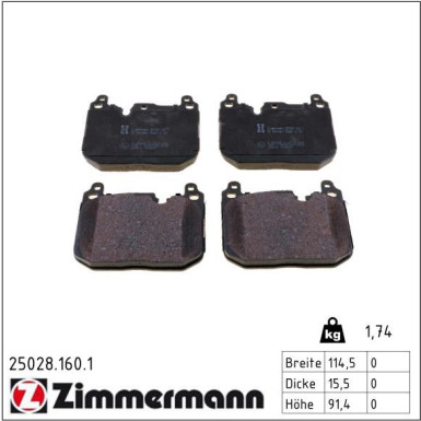 Zimmermann Bremsbelagsatz, Scheibenbremse 25028.160.1