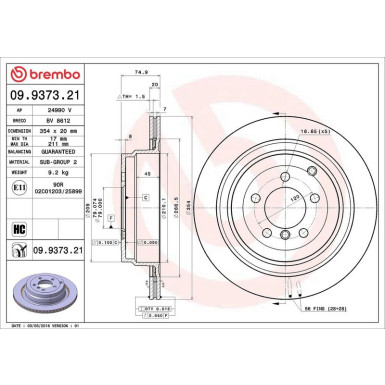 Brembo Bremsscheibe PRIME LINE - UV Coated 09.9373.21