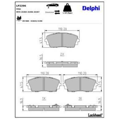 Delphi Bremsbelagsatz, Scheibenbremse LP2296