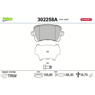 Valeo Bremsbelagsatz, Scheibenbremse EXPERT 302258A