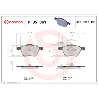 Brembo Bremsbelagsatz, Scheibenbremse PRIME LINE P 85 061 Brembo Bremsbelagsatz, Scheibenbremse PRIME LINE P 85 061
