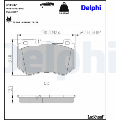 Delphi | Bremsbelagsatz, Scheibenbremse | LP3137