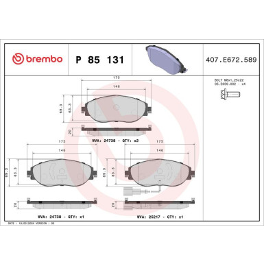 Brembo Bremsbelagsatz, Scheibenbremse PRIME LINE P 85 131