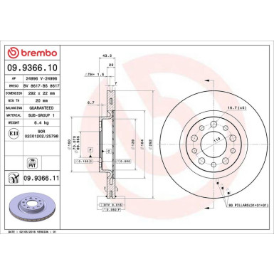 Brembo Bremsscheibe PRIME LINE - UV Coated 09.9366.11