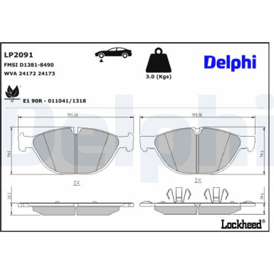 Delphi | Bremsbelagsatz, Scheibenbremse | LP2091 Delphi | Bremsbelagsatz, Scheibenbremse | LP2091